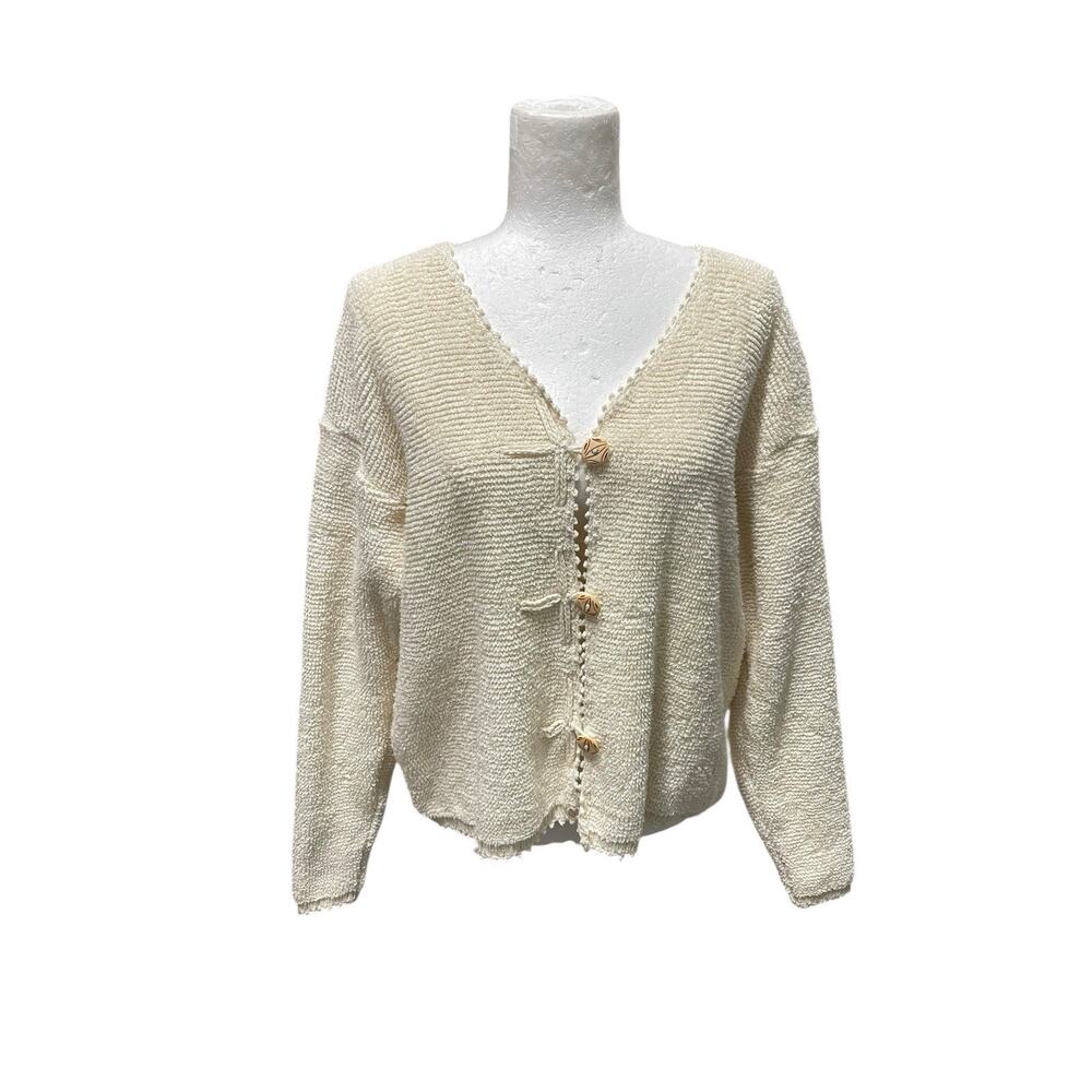 VTG Terry Cloth Towel Cardigan Cream Women’s Boho Beach Coastal Grandma Large